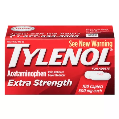 J&J 44909 - Tylenol Extra Strength, 500 mg Acetaminophen caplet, 100 count