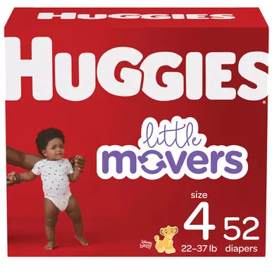 Kimberly Clark 53487 - Huggies Little Movers Diapers, Size 4, Big Pack, 52 Count, Replaces Item 6949709