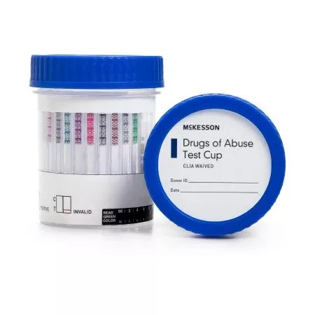 McKesson Drugs of Abuse Test Kit McKesson 14-Drug Panel with Adulterants AMP, BAR, BUP, BZO, COC, mAMP/MET, MDMA, MOP300, MTD, OXY, PCP, PPX, TCA, THC (OX, pH, SG) Urine Sample 25 Tests CLIA Waived - Case of 100 - 16-1145A3-CS