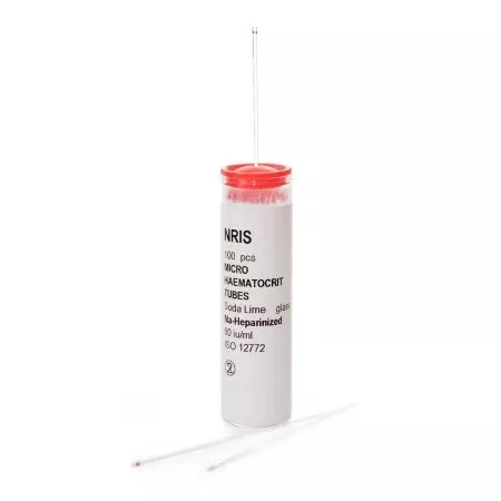 McKesson McKesson Capillary Blood Collection Tube Micro-hematocrit Sodium Heparin Additive 1.1 X 75 mm 75 ÂµL Red Stripe Without Closure Glass Tube - Box of 1000 - 177-51613-BX