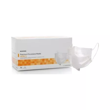 McKesson Procedure Mask McKesson Pleated Earloops One Size Fits Most White NonSterile ASTM Level 3 Adult - Box of 50 - 73-GCFCXSSF-BX