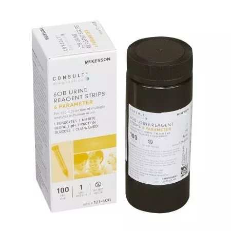 McKesson Reagent Test Strip McKesson Consult™ Blood, Glucose, Leukocytes, Nitrite, pH, Protein For McKesson CONSULT 120 Ultra Urine Analyzer (MFR # 121-120) 100 per Bottle - VL/100 - 121-6OB-VL