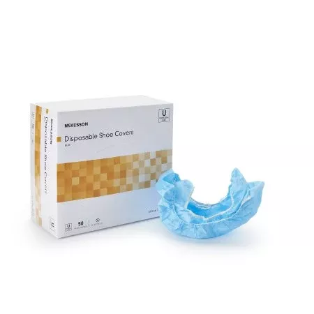 McKesson Shoe Cover McKesson One Size Fits Most Shoe High Nonskid Sole Blue NonSterile - Box of 50 - 16-3510-BX