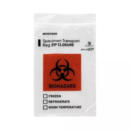 McKesson Specimen Transport Bag McKesson 6 X 9 Inch Zip Closure Biohazard Symbol / Storage Instructions NonSterile - Box of 50 - 4529-BX