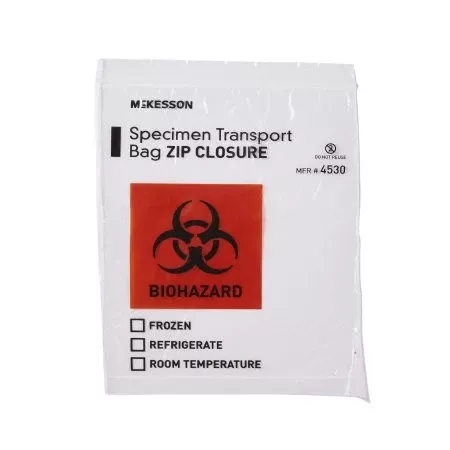 McKesson Specimen Transport Bag McKesson 8 X 10 Inch Zip Closure Biohazard Symbol / Storage Instructions NonSterile - Case of 1000 - 4530-CS