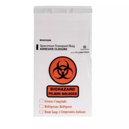 McKesson Specimen Transport Bag with Document Pouch McKesson 6 X 10 Inch Adhesive Closure Biohazard Symbol / Storage Instructions NonSterile - Pack of 1 - 79-LABAC20610-PK