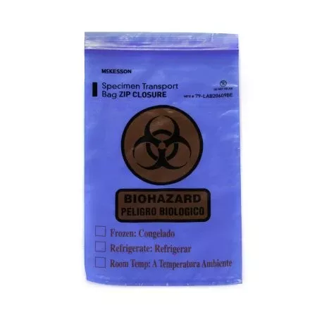McKesson Specimen Transport Bag with Document Pouch McKesson 6 X 9 Inch Zip Closure Biohazard Symbol / Storage Instructions NonSterile - Pack of 100 - 79-LAB20609-PK