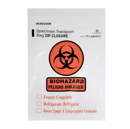McKesson Specimen Transport Bag with Document Pouch McKesson 9 X 12 Inch Zip Closure Biohazard Symbol / Storage Instructions NonSterile - Pack of 1 - 79-LAB20912-PK