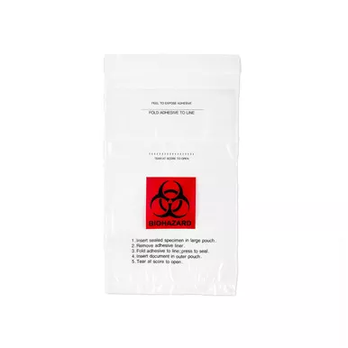 Medgen Foldover Lab Specimen Transport Bags – Permanent Adhesive Closure, 6×9 in, Clear/Red, 1000/case