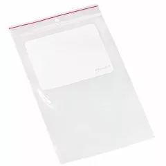 Medgen Minigrip Red Line Zip Closure Bags – 4mil Writable White Block, 5 x 8 in, Hang Hole, DispenserBag