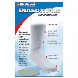 Medicool DPWM - DiaSox Plus Oversized Sock, Medium, White