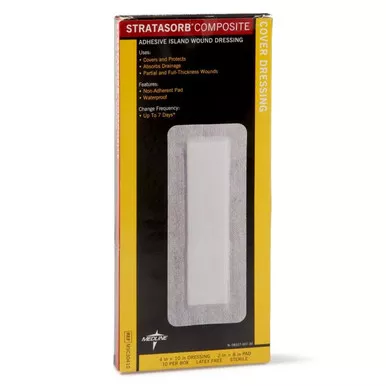 Medline MSC30410 - Stratasorb Composite Island Dressing, 4" x 10", Pad Size 2" x 8"