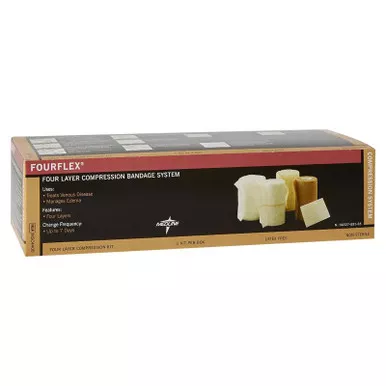 Medline MSC4400 - 4 Layer Compression Bandage System FourFlex Multiple Sizes 30 to 40 mmHg Self-adherent / Tape Closure Tan / White NonSterile