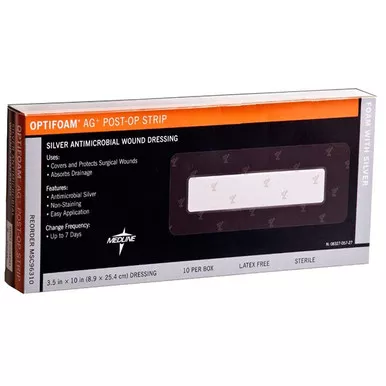 Medline MSC96310 - Optifoam Antimicrobial Post-Op Strips, 3.5" x 10" Pad Size 1.5" x 8"