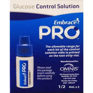 Omnis Health ALL02AM0210 - Blood Glucose Control Solution Embrace Pro 2 X 4 mL Level 1 & 2