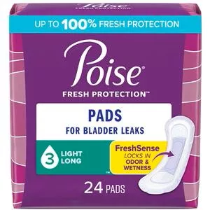 Poise Original Pads, Light Absorbency, Long Length.- Pack(age) of 24