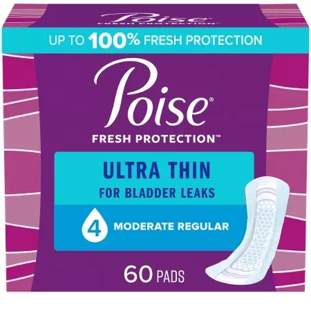 Poise Ultra Thin Incontinence Pads, Moderate Absorbency, 60 Count,Regular Length, 10.24" Long- Pack(age) of 60