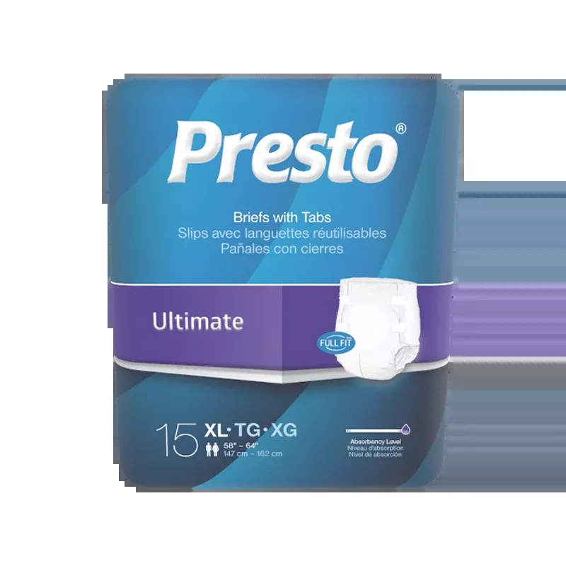 Presto Breathable Brief, Ultimate Absorbency, X-large, 58"-64"- Package of 15