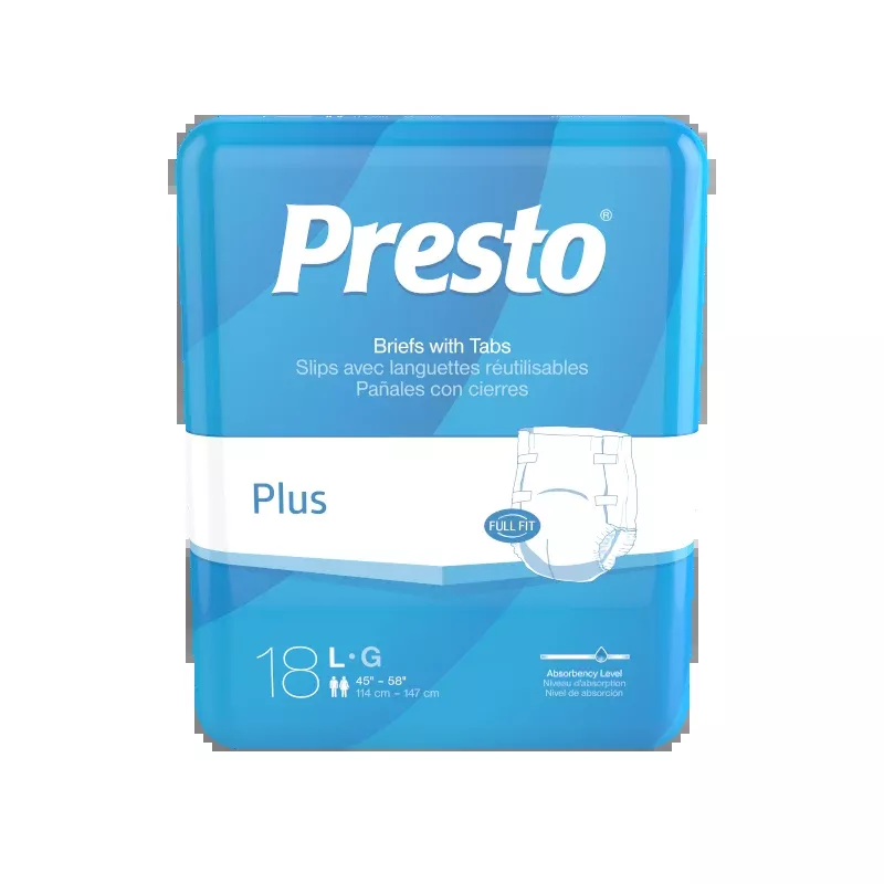 Presto Breathable Brief, Value Plus Absorbency, Large, 45"-58"- Package of 18