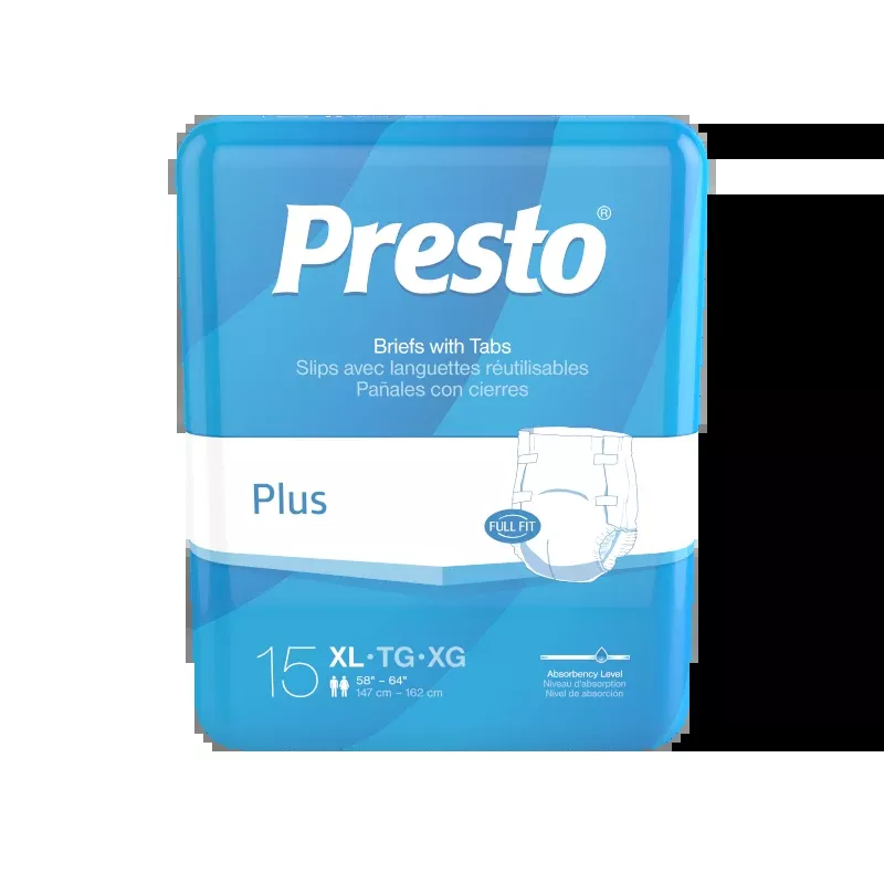 Presto Breathable Brief, Value Plus Absorbency, X-large, 58"-64"- Package of 15