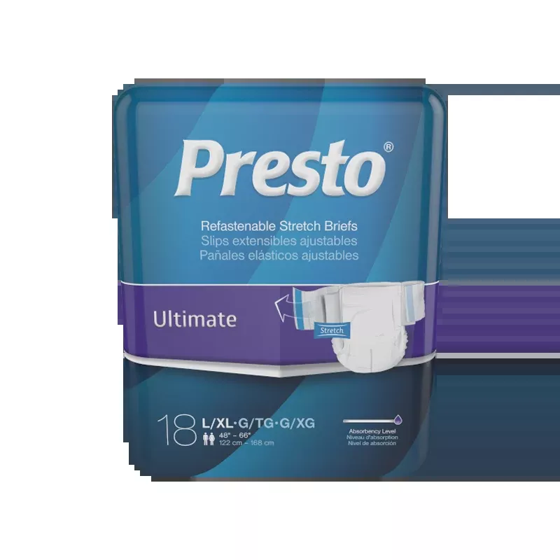 Presto Ultimate Stretch Incontinence Brief, Large - Xl, 18 Pack - 48" - 66"- Package of 18