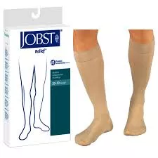 Relief Knee-high With Silicone Band, 20-30, Large, Closed, Beige- 1 Each