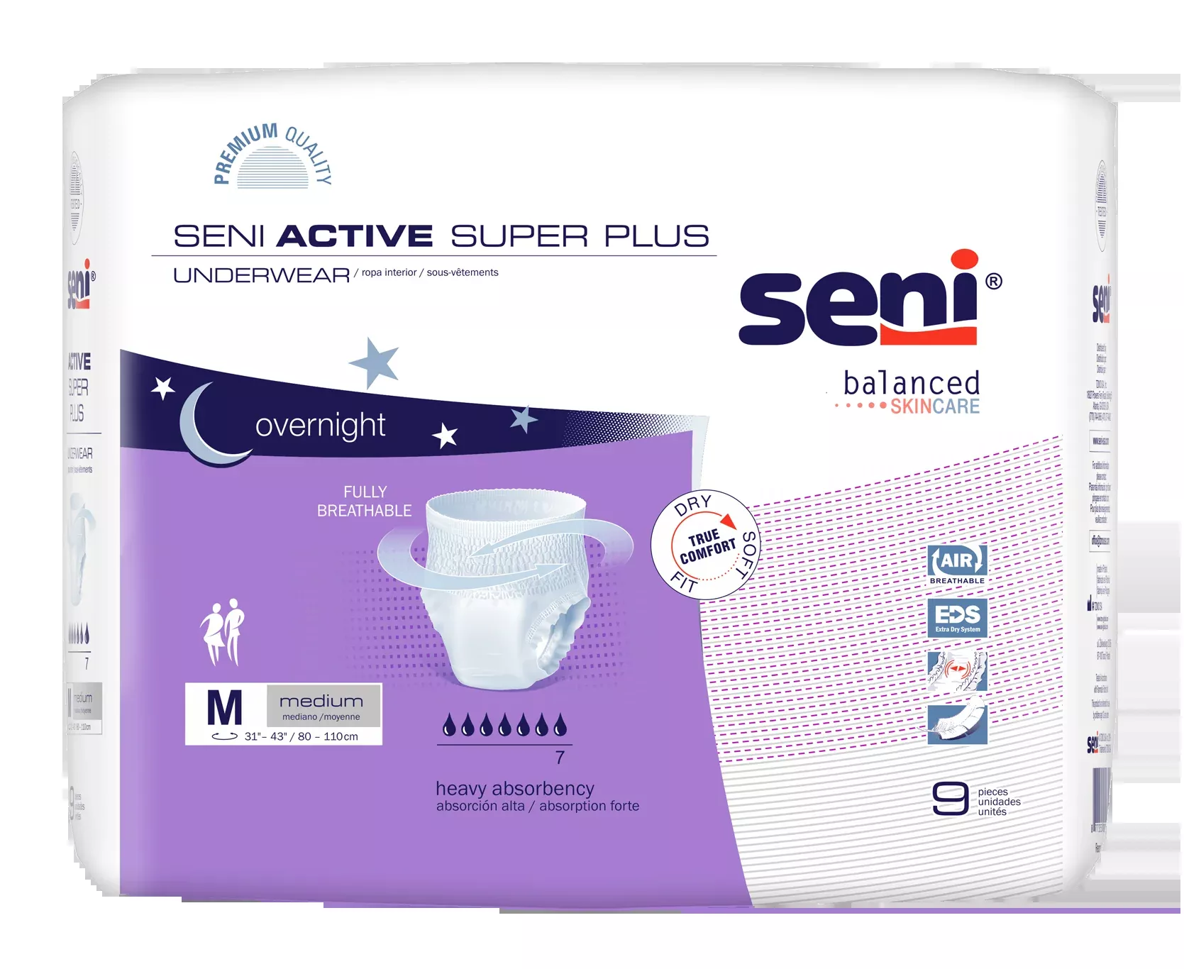 Seni Active Super Plus Pull-on Underwear, Medium, 9 Count - 31" - 43"- Pack(age) of 9