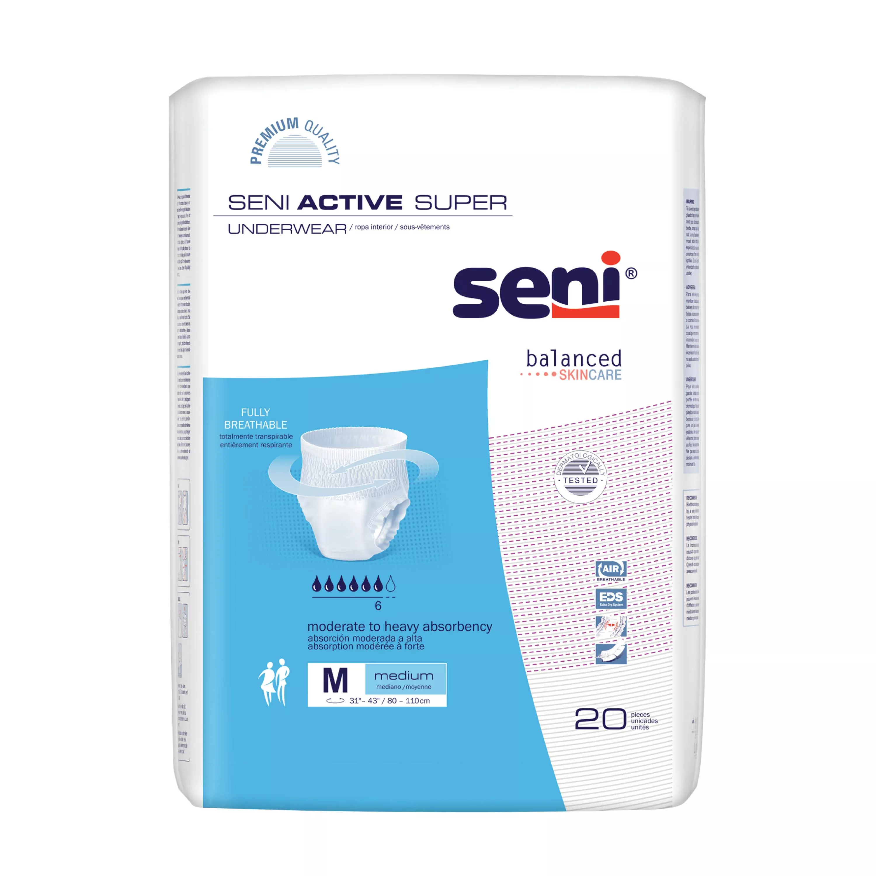Seni Active Super Pull-up Underwear, Medium - 31" - 43"- Package of 20