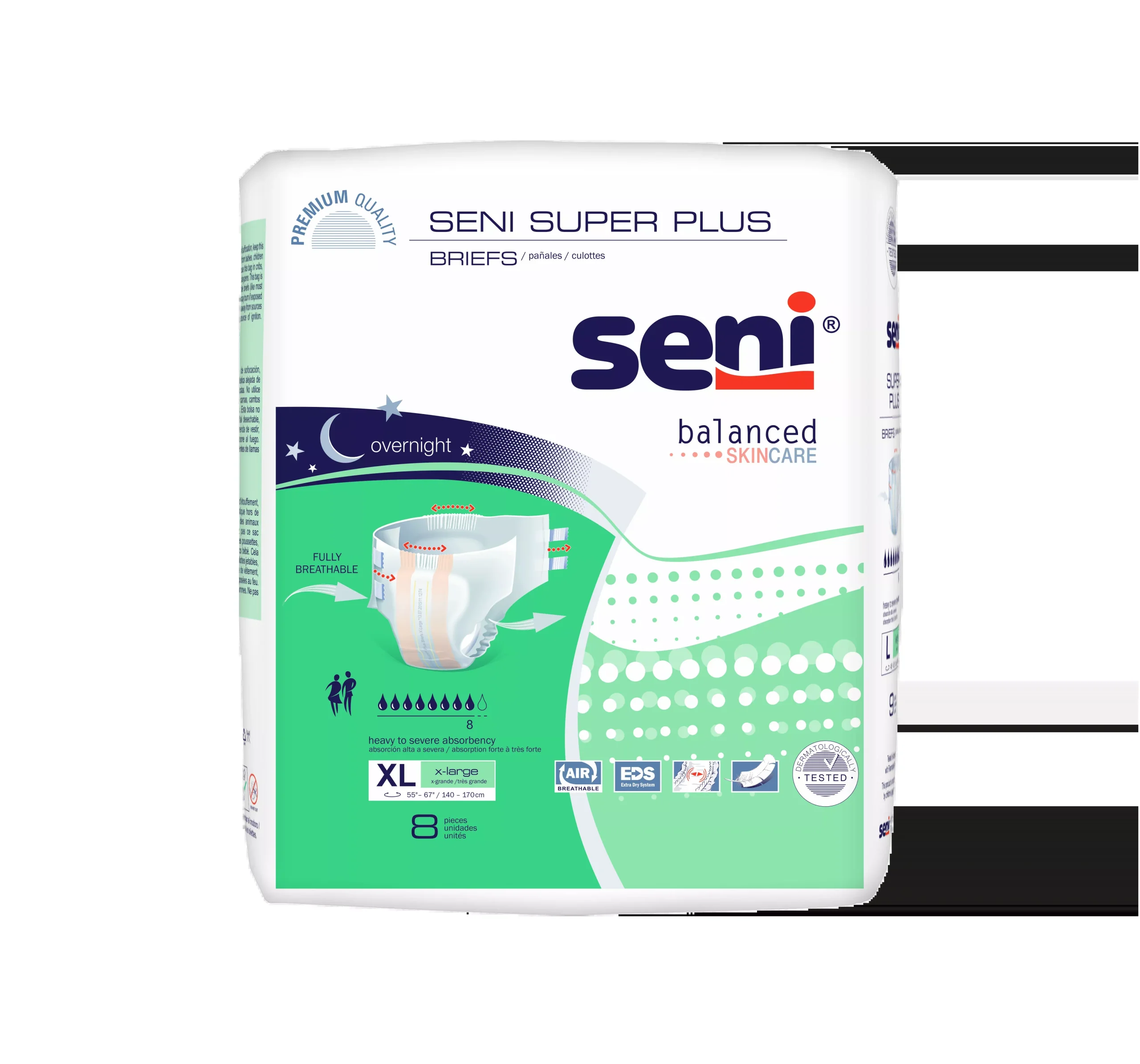 Seni Super Plus Briefs, Extra Large, 8 Count - 55" - 67"- Pack(age) of 8