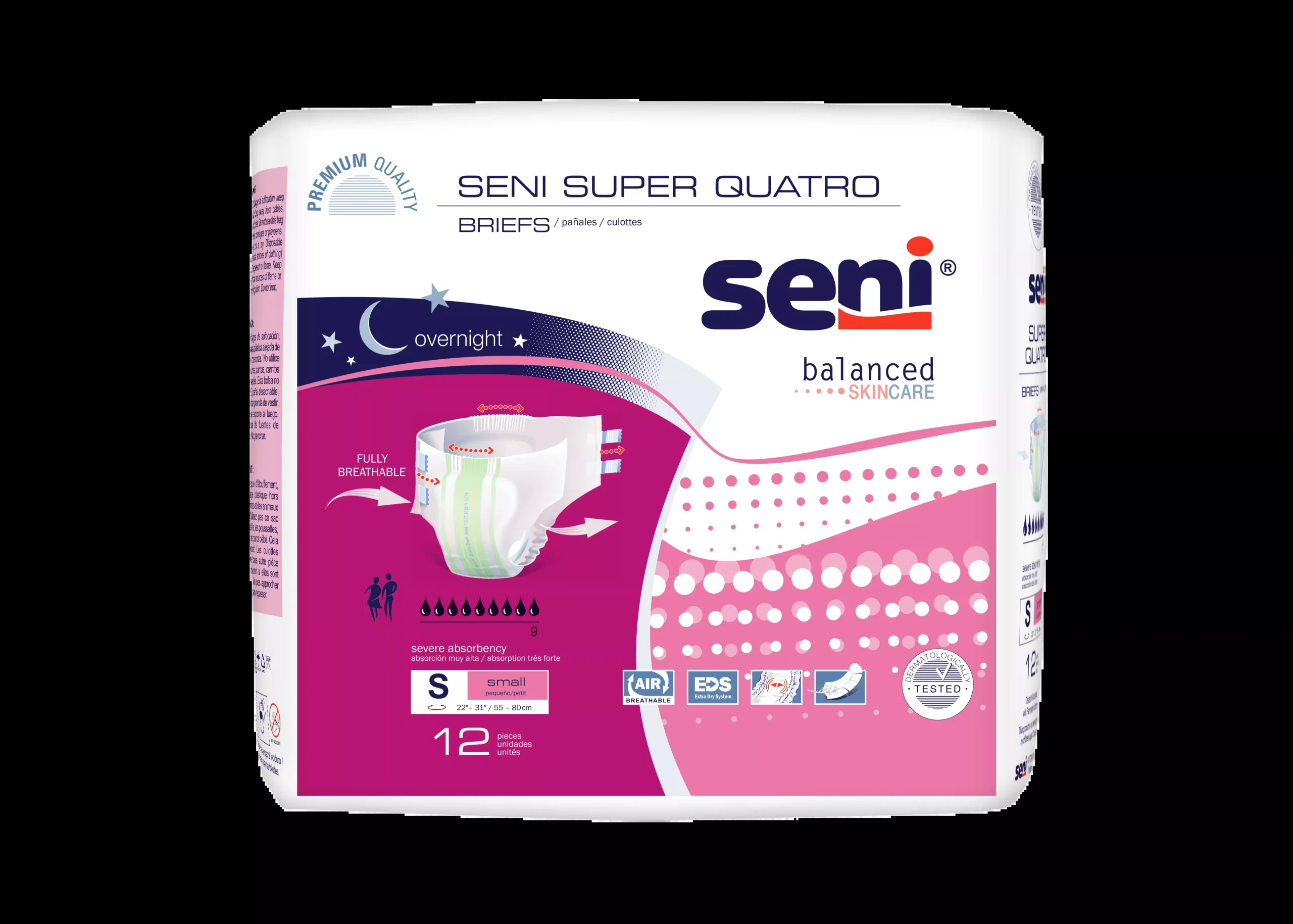Seni Super Quatro Briefs, Small - 22" - 31"- Pack(age) of 12