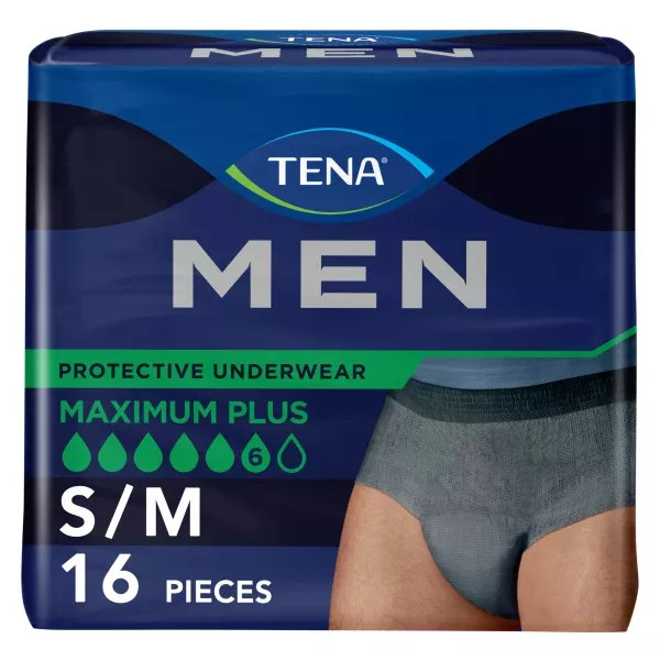 TENA MEN Maximum Plus Premium Fit Incontinence Pull-Up Underwear, Heavy Absorbency, Small/Medium- Pack of 16
