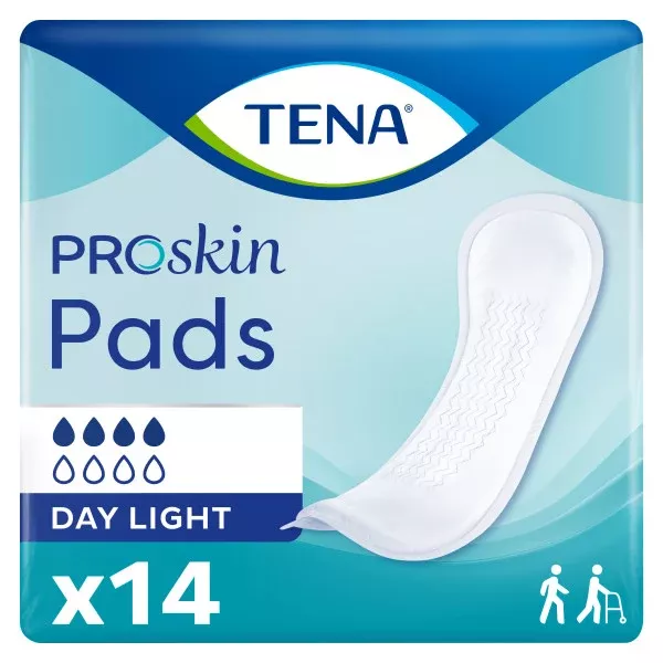 TENA ProSkin Day Light Incontinence Pad, Light Absorbency, Unisex, 13"- Pack of 14