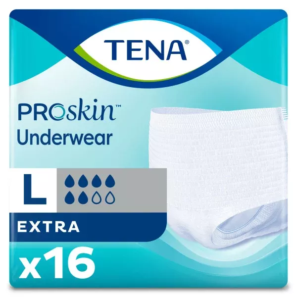 TENA ProSkin Extra Protective Incontinence Pull-Up Underwear, Moderate Absorbency, Unisex, Large, 45" - 58"- Pack of 16