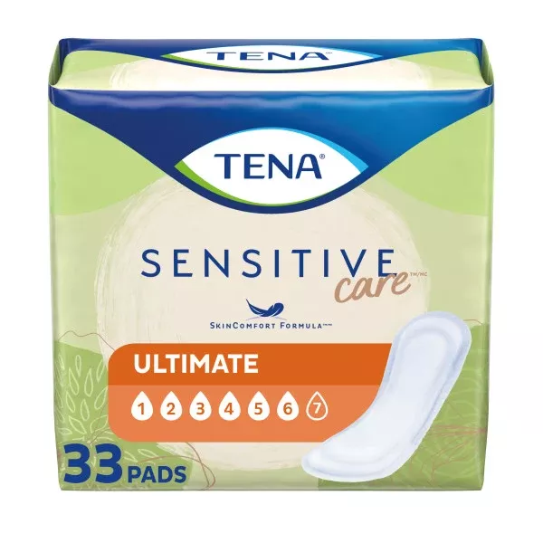 TENA Sensitive Care Ultimate Pads, Regular Length, 16"- Pack of 33