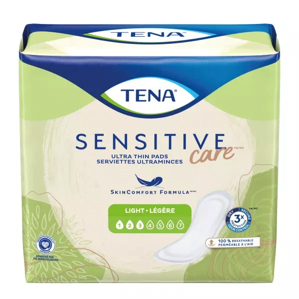 TENA Sensitive Care Ultra Thin Light Bladder Leakage Pad for Women, Light Absorbency, Regular Length, 9"- Pack of 30