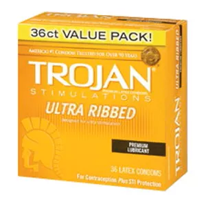 Trojan Condom Stimulations Ultra Ribbed Lubricated- Box of 36