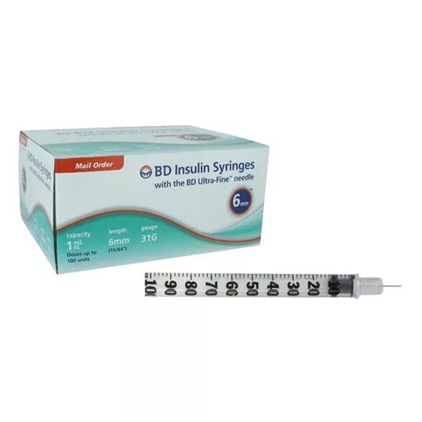 Ultra-fine Insulin Syringe With Half-unit Scale 31g X 6 Mm, 1 Ml (100 Count)- Box of 100
