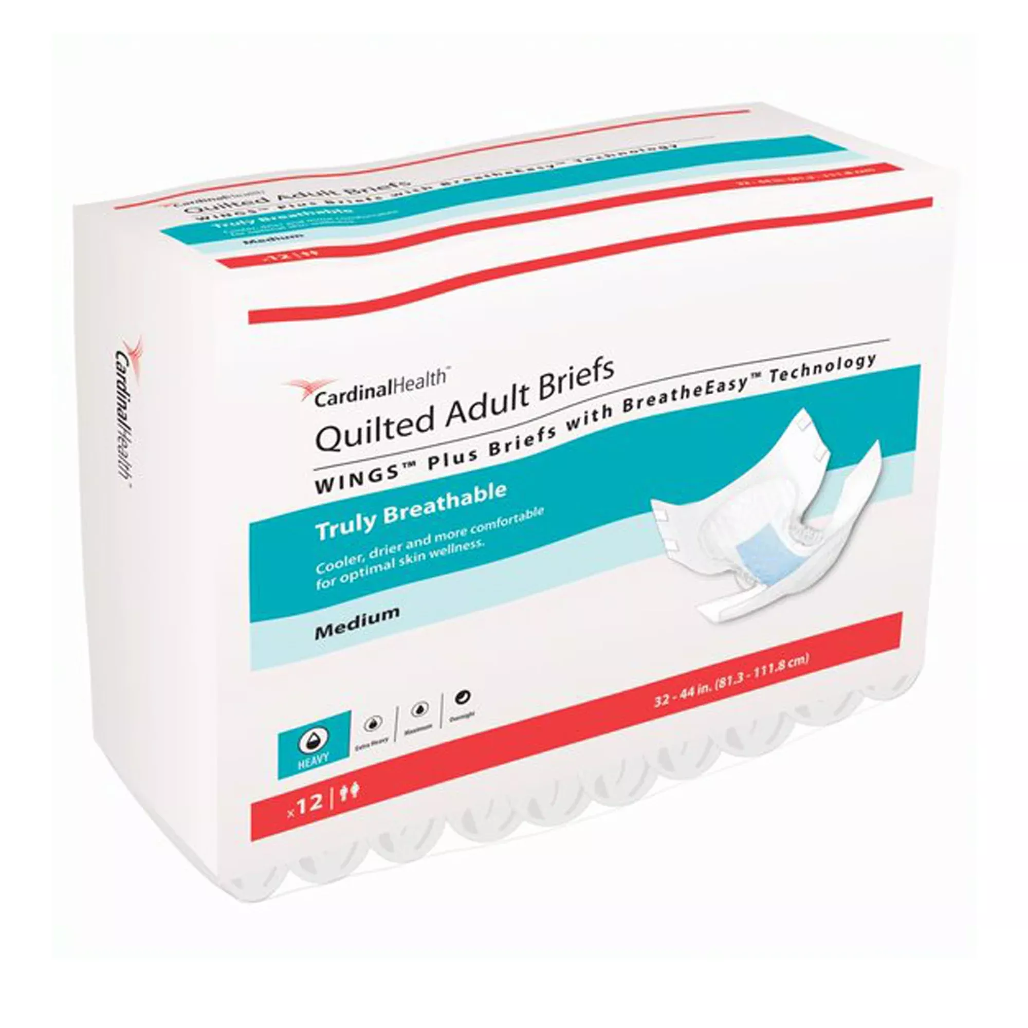 Wings Plus Quilted Brief With Breatheeasy Technology, Medium, 32" - 44"- Package of 12