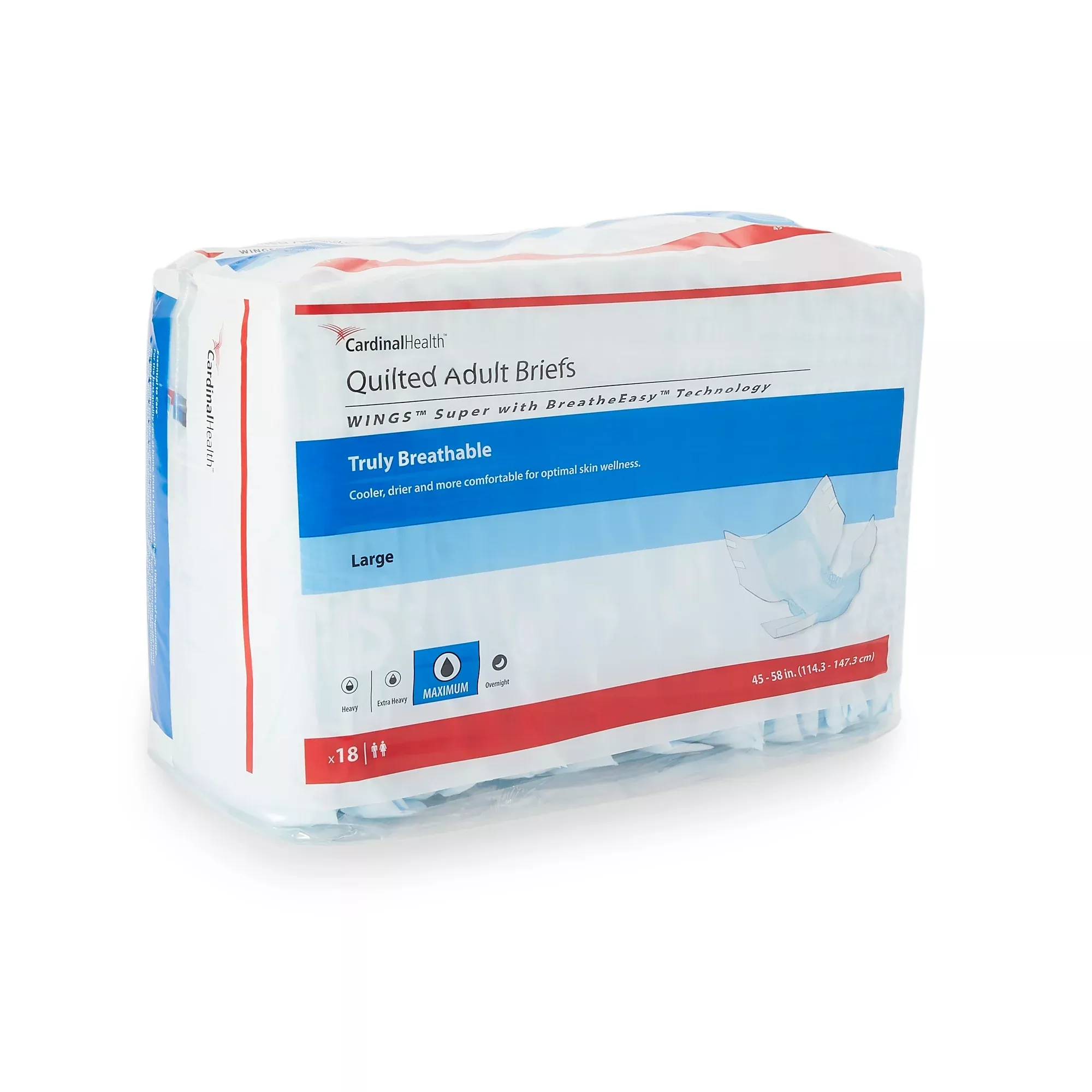 Wings Super Quilted Brief With Breatheeasy Technology, Large, 45" - 58"- Package of 18